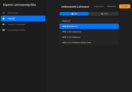 Hier entscheidest du dich für ein Farbprofil, je nach Ausgangssituation deines Werks: digital oder Druck.