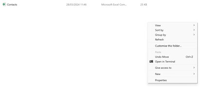 In the folder where you saved the file, right-click to open the context menu.
