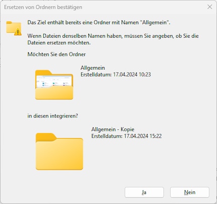 Was soll mit Ordnern passieren, die zusammengeführt werden?