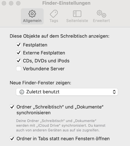 Im Finder kannst du Laufwerke auf dem Desktop einblenden.