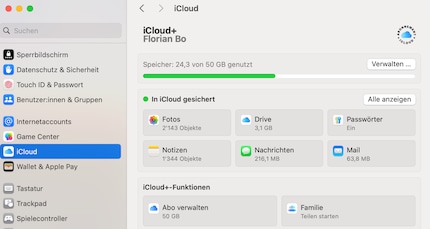 In diesem Menü kannst du die iCloud-Einstellungen managen.