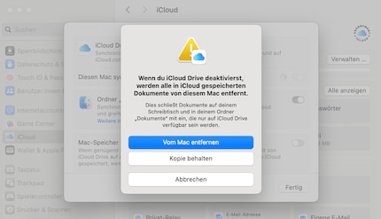 macOS weist dich auf die Risiken des Sync-Stops hin.