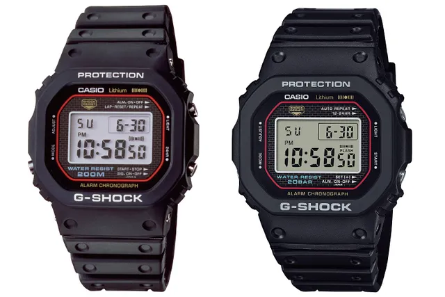 The original G-Shock (left) compared to the new DW-5000R.