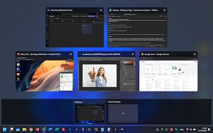 Die Taskansicht zeigt geöffnete Fenster und virtuelle Desktops. Hier kannst du zu einem anderen Programm wechseln oder auch Apps schliessen.