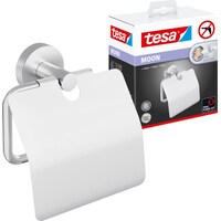 tesa MOON Toilettenpapierhalter mit Deckel, verchromt - WC-Rollenhalter zur Wandbefestigung ohne Bohren